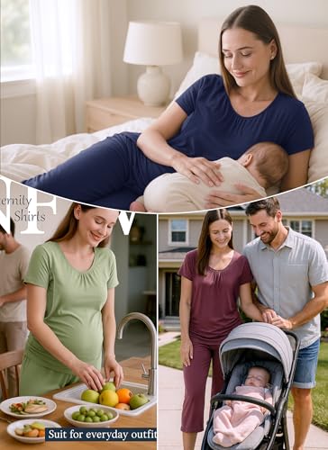 3 Piece Nursing Pajamas Set for Women Maternity & Postpartum Pjs - color: Black, size: Small