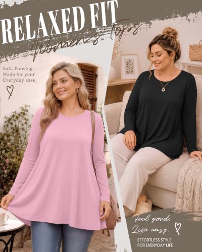 Evervibe 3 Pack Womens Plus Size Tunic Tops - color: Black, Denim Blue, Rose Pink, size: 3X-Large
