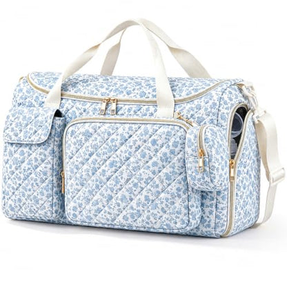 Floral Diaper Bag, Mom Hospital Bag with Breast Pump Pocket