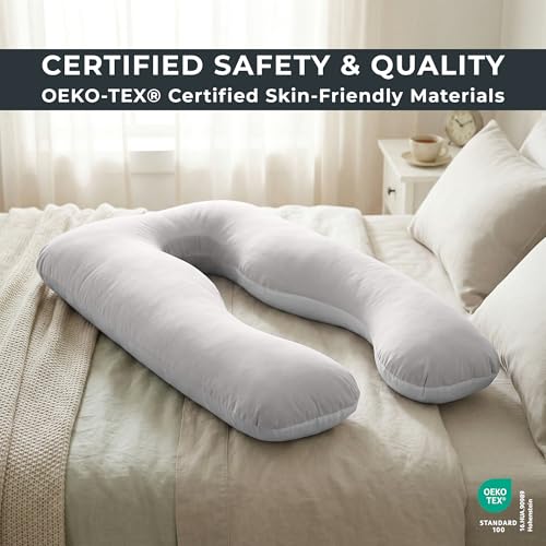 U Shaped Pregnancy Pillow Soft Reversible 55 in White Gray - color: Light Gray / White (Two-tone)