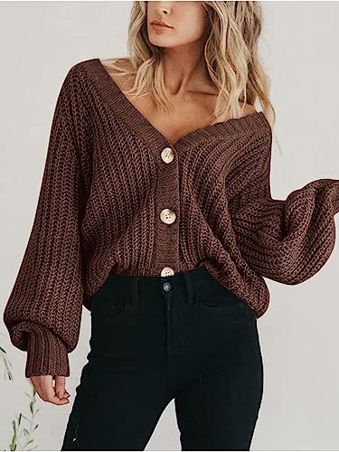 PRETTYGARDEN Women's Chunky Knit Open Front Cardigan Sweaters Fall Outfits - color: Brown, size: X-Small