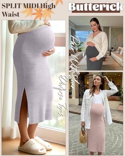 Neer 3 Pack Women's Ribbed Knit Maternity Skirts - color: Light Pink, Light Purple, Dark Gray, size: Medium