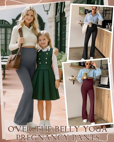 3 Pack Maternity Over The Belly Flared Leggings Pants - color: Burgundy, Dark Gray, Black, size: Medium