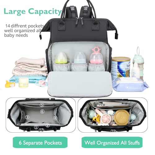 LORADI Large Diaper Bag Tote Backpack (Black-silver, Extral-large-27L) - color: Black-silver, size: Extral-large-27L