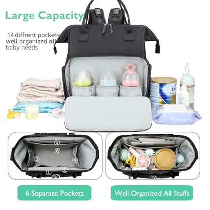 LORADI Large Diaper Bag Tote Backpack (Black-silver, Extral-large-27L) - color: Black-silver, size: Extral-large-27L