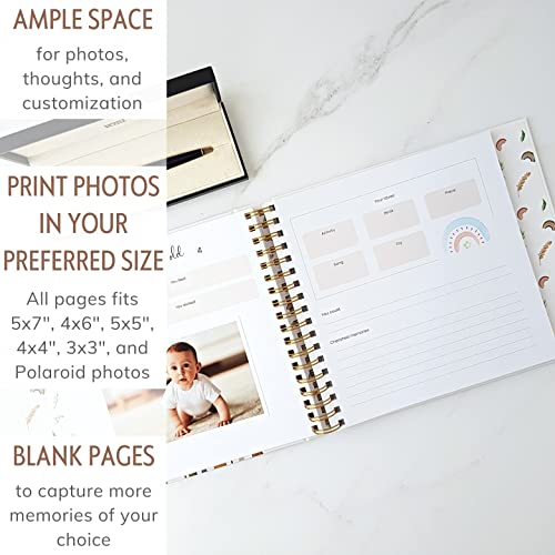 Baby Memory Book, First 5 Years, Boho Rainbow Baby Scrapbook and Keepsake - color: Vibrant Tropical Boho