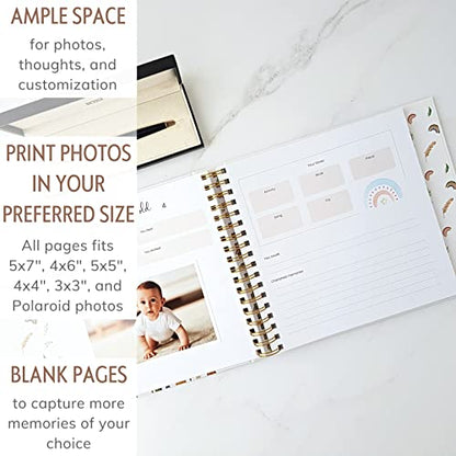 Baby Memory Book, First 5 Years, Boho Rainbow Baby Scrapbook and Keepsake - color: Vibrant Tropical Boho