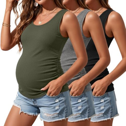 Riyiper 3 Pack Women's Maternity Tank Tops - color: Black, Light Gray, Light Army Green, size: Small