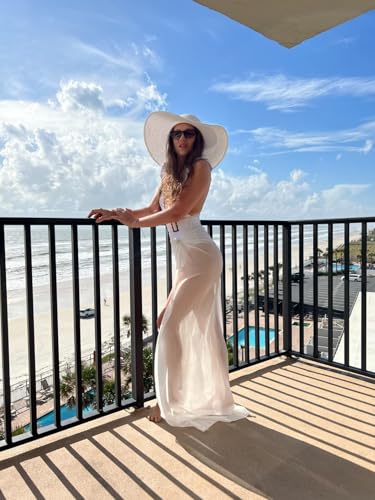 Ekouaer Women Sarong Swimsuit Beach Chiffon Bikini Wraps Sheer Coverups - color: 1-white