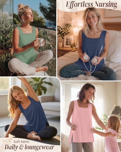 3 Pack Women's Nursing Tank Shirts - color: Haze Blue, Pink, Light Green, size: Medium