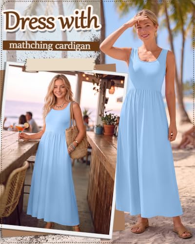 Women's Maxi Sundress Cropped Cardigan Set - color: Blue, size: Small