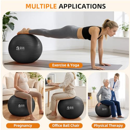 Gruper Yoga Ball, Extra Thick Non Slip Exercise Ball, 4 Sizes - color: Black, size: 30 Inch (75cm),xl