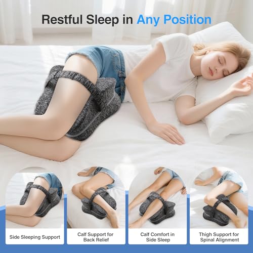 Knee Pillow for Side Sleepers, Memory Foam for Sciatica & Hip Pain, Grey - color: Grey