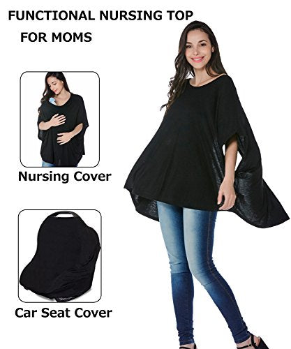 Smallshow Women's Nursing Top Maternity Poncho for Breastfeeding - color: Black