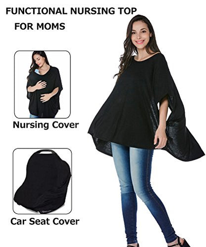 Smallshow Women's Nursing Top Maternity Poncho for Breastfeeding - color: Black