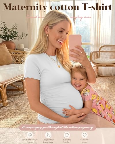 Ficerd 4 Pack Women's Maternity Pregnancy Tops - color: Black, White, Gray Purple, Cement Gray, size: Small