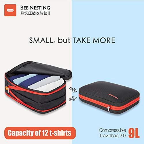 Bee Nesting 9L Compression Packing Cube Travel Organizer - color: Black Red, size: 9 L