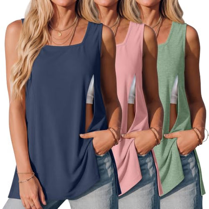 3 Pack Women's Nursing Tank Shirts - color: Haze Blue, Pink, Light Green, size: Small