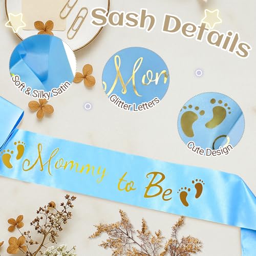 Mommy to Be Sash, Blue Baby Shower Sashes - color: Blue