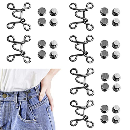 6 Set Adjustable Jeans Button Pant Waist Tightener - color: 6pc Black