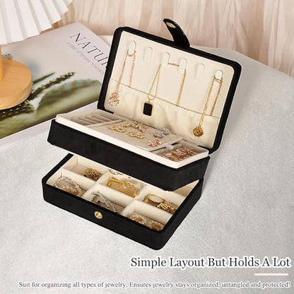 Travel Jewelry Case, 2-Layer Large Jewelry Organizer Box, Black, PU Leather - color: Black-P, size: Large-2 Layer