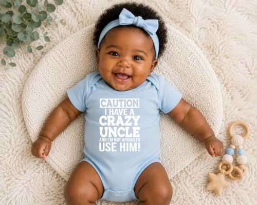 CBTwear Caution I Have a Crazy Uncle Funny Baby Bodysuit - color: Blue, size: 12 Months