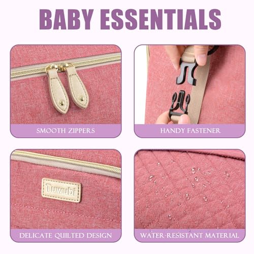 Tuwubi Diaper Bag Tote,Baby Diaper Bag with Pacifier Case - color: Pink, size: Medium