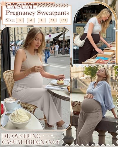 3 Pack Women's Maternity Casual Pants - color: Cream Gray, Light Coffee, Brown, size: Medium