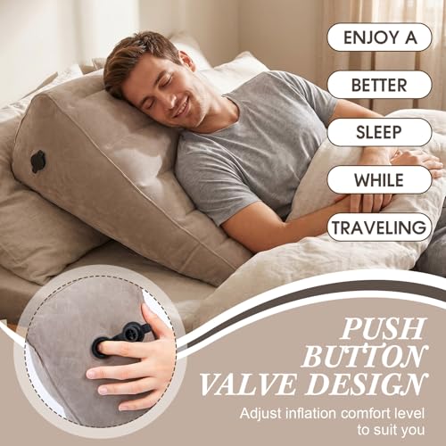 Gerrii 2 Pack Inflatable Wedge Pillow for Traveling Extra Wide 22" Portable Bed Wedge Pillows for Sleeping Head Shoulder Back Knee Leg Elevation, Acid Reflux, Back Pain Relief, Snoring