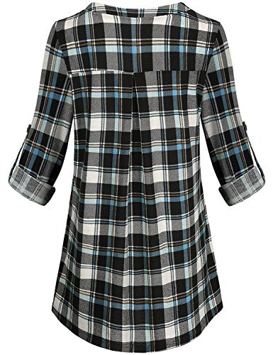 Joymom Maternity Rolled Long Sleeve Nursing Tops Tunic Blouses Breastfeeding - color: 1-2 Blue Black Plaid, size: Medium