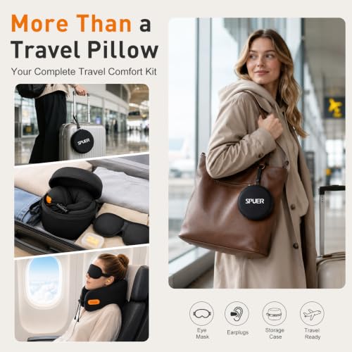 Premium Travel Pillow for Airplanes, Ergonomic Neck Pillow for Long Flights - color: Black