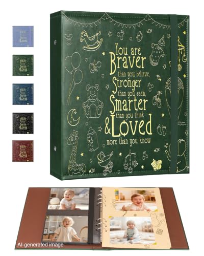 Leather Baby Scrapbook Album, Baby Memory Keepsake for New Moms & Dads - color: Green
