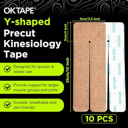 OK TAPE Precut Y-Shape Kinesiology Tape for Shoulder, Knee, Back, 10 Pcs - color: Beige