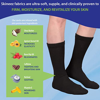 Skineez Diabetic Hydrating Socks, S/M, Black, 2 Pairs - color: Black, size: 2 Pair S/M (Pack of 1)