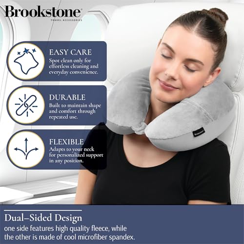 Brookstone Microbead Neck Pillow Soft Travel Pillow with Phone Pocket - color: Grey