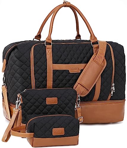 Weekender Bags for Women, Large Travel Duffel Bag, Carry on Overnight Bag - color: Black-Brown