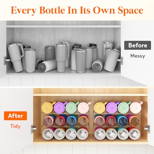 Lifewit Stackable Water Bottle Organizer, Clear Tumbler Holder for Cabinet - size: 3 Tier-12 Bottle