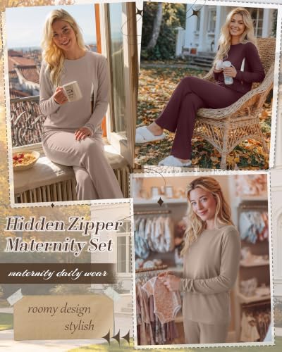 2 Pack Maternity Nursing Pajamas Set - color: Camel, Army Green, size: Small