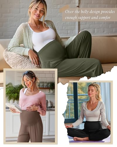 3 Pack Women's Maternity Jogger Pregnancy Sweatpants - color: Coffee,army Green,black, size: Small
