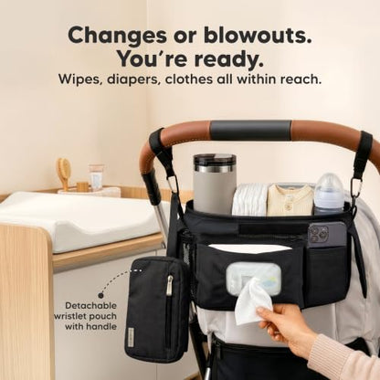 KeaBabies Stroller Organizer Bag, Stroller Caddy, Cup Holder (Matte Black) - color: Matte Black
