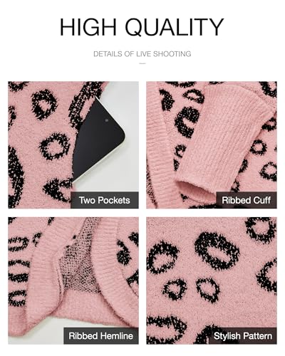 BTFBM Leopard Cardigan for Women Knit Fall Fashion Clothes - color: Pink, size: Medium