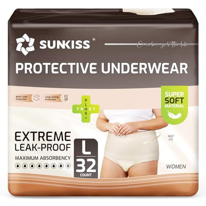 SUNKISS Women Daytime Incontinence Underwear, Large, Beige, 32 Count - size: Large