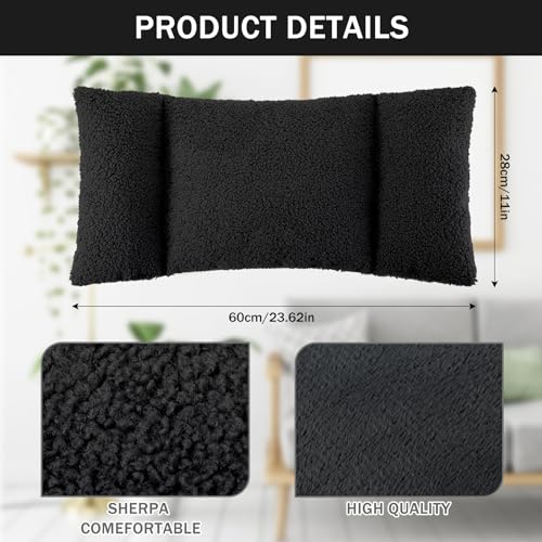 Queekay Fleece Lumbar Support Pillow 3 Section for Office Chair, Black - color: Black