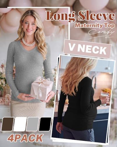 4 Pack Women's Maternity Shirts - color: Black, White, Light Gray, Coffee, size: XX-Large