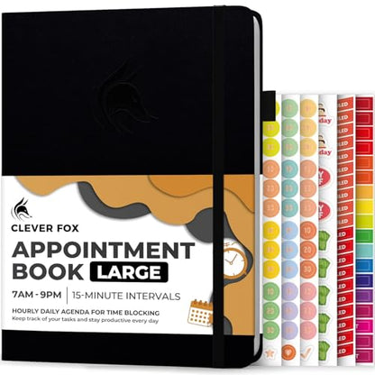 Clever Fox Appointment Book, 15-Minute Daily Planner, Undated Black - color: Black