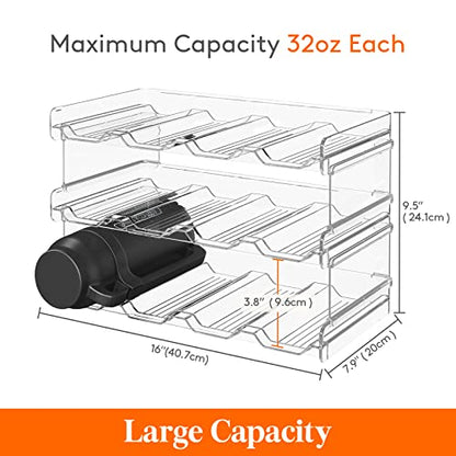 Lifewit Stackable Water Bottle Organizer for Cabinet, Clear Tumbler Holder - size: 3 Tier-12 Bottle