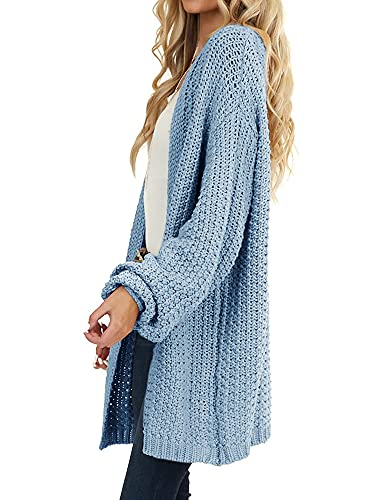Maroway Womens Oversized Long Cardigan Open Front Knit Sweater - color: Blue, size: Medium