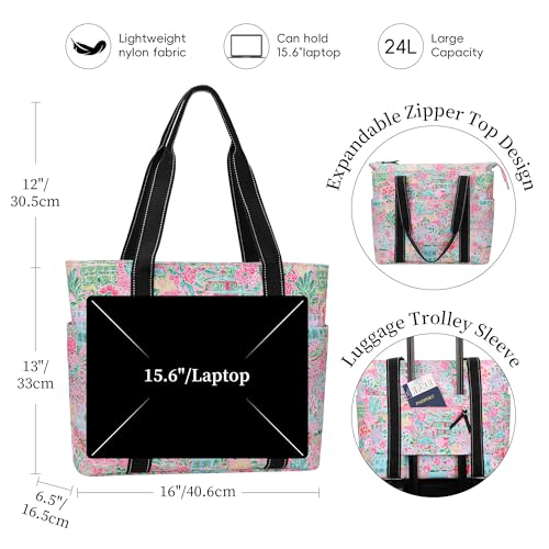 Tote Bag for Women with LaptopCompartment & Cup Holder - color: Pink Oasis