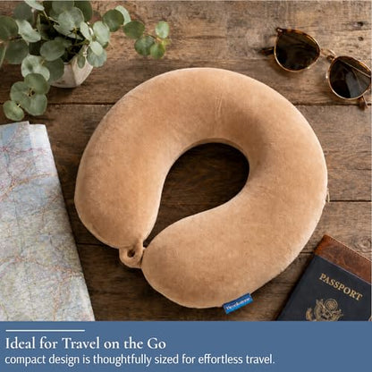 Brookstone Travel Neck Pillow Lightweight U-Shaped Memory Foam Pillow - color: Khaki