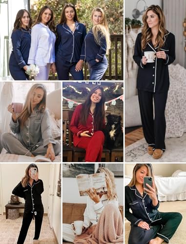 Leikar Button Up Pajamas For Women Long Sleeve Viscose Soft Pjs Lounge - color: Black, size: Small